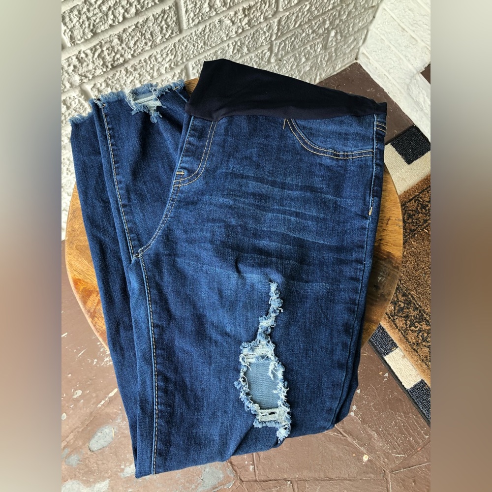 Maternity Jeans Size XL Distressed Denim Stretch